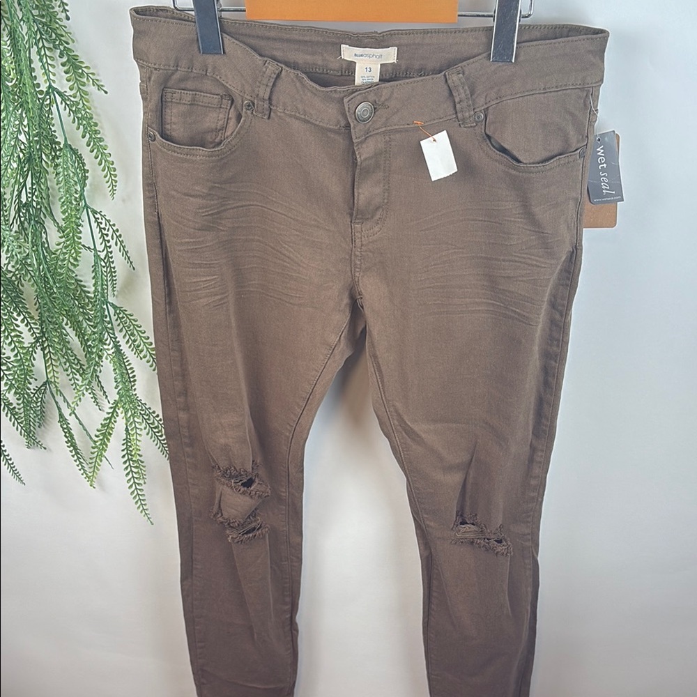 Blue Asphalt Brown Skinny Jeans with Distressed Details
